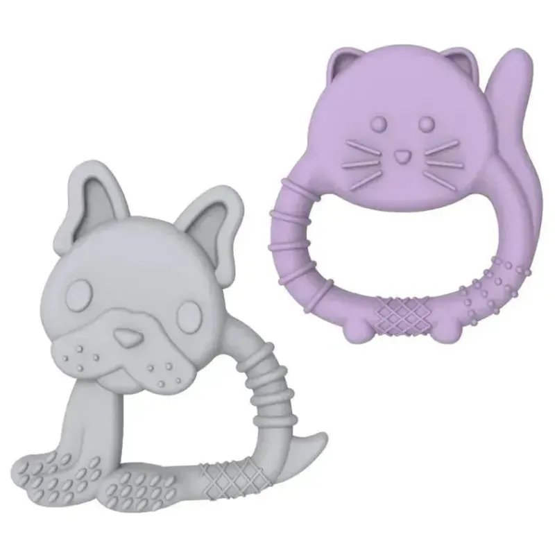 Melii Toys For 0-12 Months|Gift For Baby*- Baby Teethers, 100% Food Grade Silicone, Multiple Textures, BPA Free, Bulldog & Cat