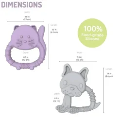 Melii Toys For 0-12 Months|Gift For Baby*- Baby Teethers, 100% Food Grade Silicone, Multiple Textures, BPA Free, Bulldog & Cat