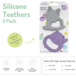 Melii Toys For 0-12 Months|Gift For Baby*- Baby Teethers, 100% Food Grade Silicone, Multiple Textures, BPA Free, Bulldog & Cat