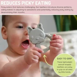 Melii Toys For 0-12 Months|Gift For Baby*- Baby Teethers, 100% Food Grade Silicone, Multiple Textures, BPA Free, Bulldog & Cat