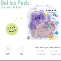 Melii Gadgets & Accessories*- Gel Ice Packs, 2 Pack, Keep Lunches and Snacks Cool, Reusable, Unicorn & Cat