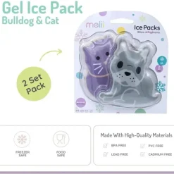 Melii Gadgets & Accessories*- Gel Ice Packs, 2 Pack, Keep Lunches and Snacks Cool, Reusable, Bulldog & Cat