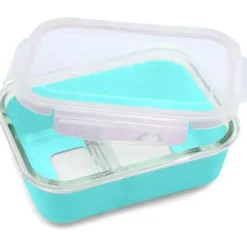 Melii Food Storage*- Glass Bento Box with Sleeve, Oven, Microwave, Freezer & Dishwasher safe, 25oz, Blue