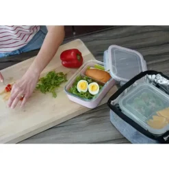 Melii Food Storage*- Glass Bento Box with Sleeve, Oven, Microwave, Freezer & Dishwasher safe, 25oz, Blue