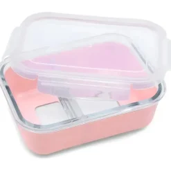 Melii Food Storage*- Glass Bento Box with Sleeve, Oven, Microwave, Freezer & Dishwasher safe, 25oz, Pink