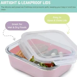 Melii Food Storage*- Glass Bento Box with Sleeve, Oven, Microwave, Freezer & Dishwasher safe, 25oz, Pink