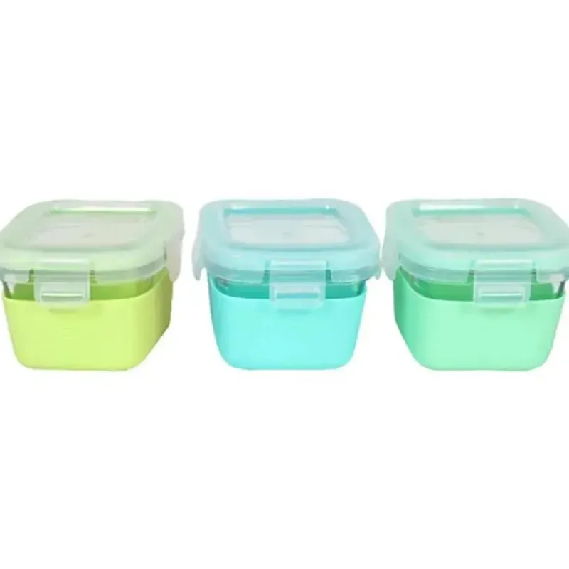 Melii Food Storage*- Glass Food Storage Containers with Silicone Sleeve, 5.4oz, Mint, Blue, Lime