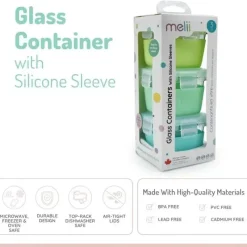 Melii Food Storage*- Glass Food Storage Containers with Silicone Sleeve, 5.4oz, Mint, Blue, Lime