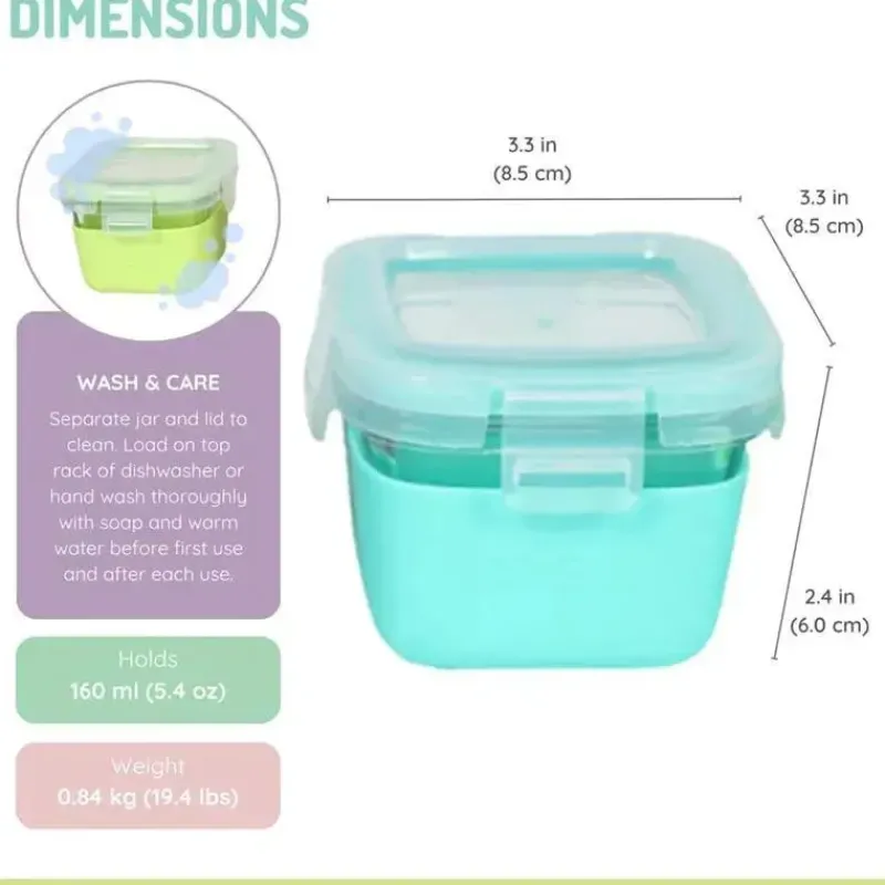 Melii Food Storage*- Glass Food Storage Containers with Silicone Sleeve, 5.4oz, Mint, Blue, Lime