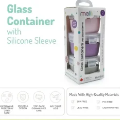 Melii Food Storage*- Glass Food Storage Containers with Silicone Sleeve, 5.4oz, Pink, Purple, Grey