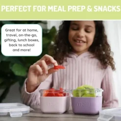 Melii Food Storage*- Glass Food Storage Containers with Silicone Sleeve, 5.4oz, Pink, Purple, Grey