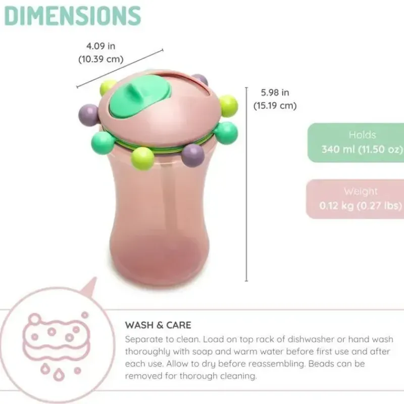 Melii Straw, Sippy & Training Cups|Dishes, Utensils & Food Containers*- 2Pk Abacus Straw Sippy Cup, Mint/Pink