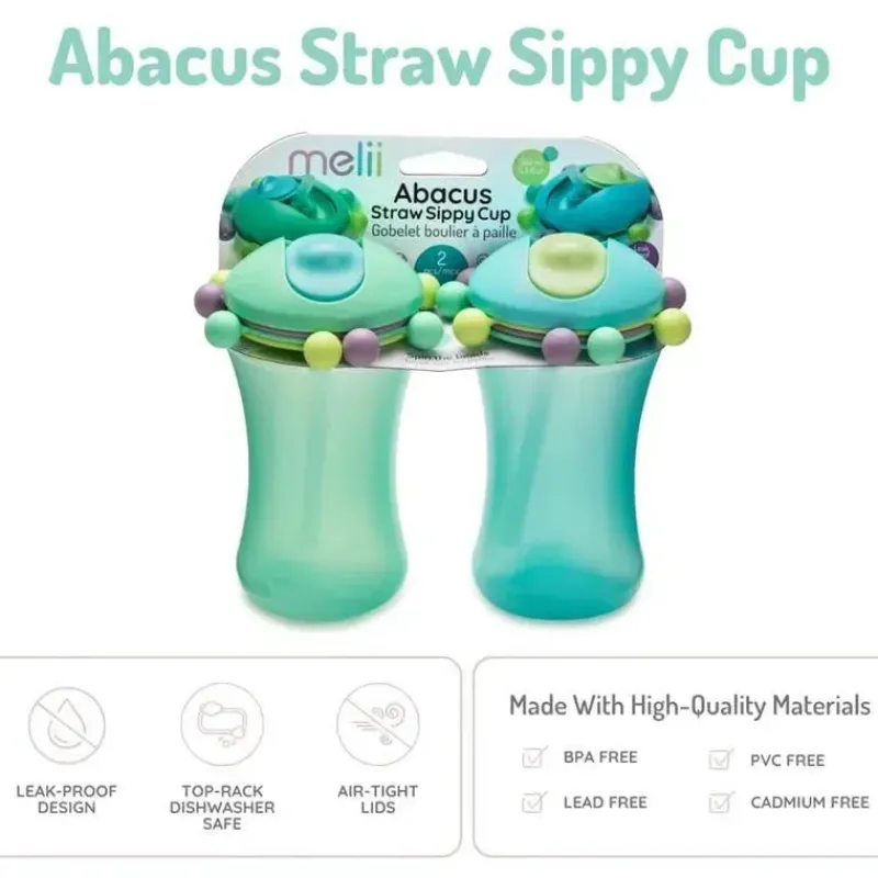 Melii Straw, Sippy & Training Cups|Dishes, Utensils & Food Containers*- 2Pk Abacus Straw Sippy Cup, Blue/Mint