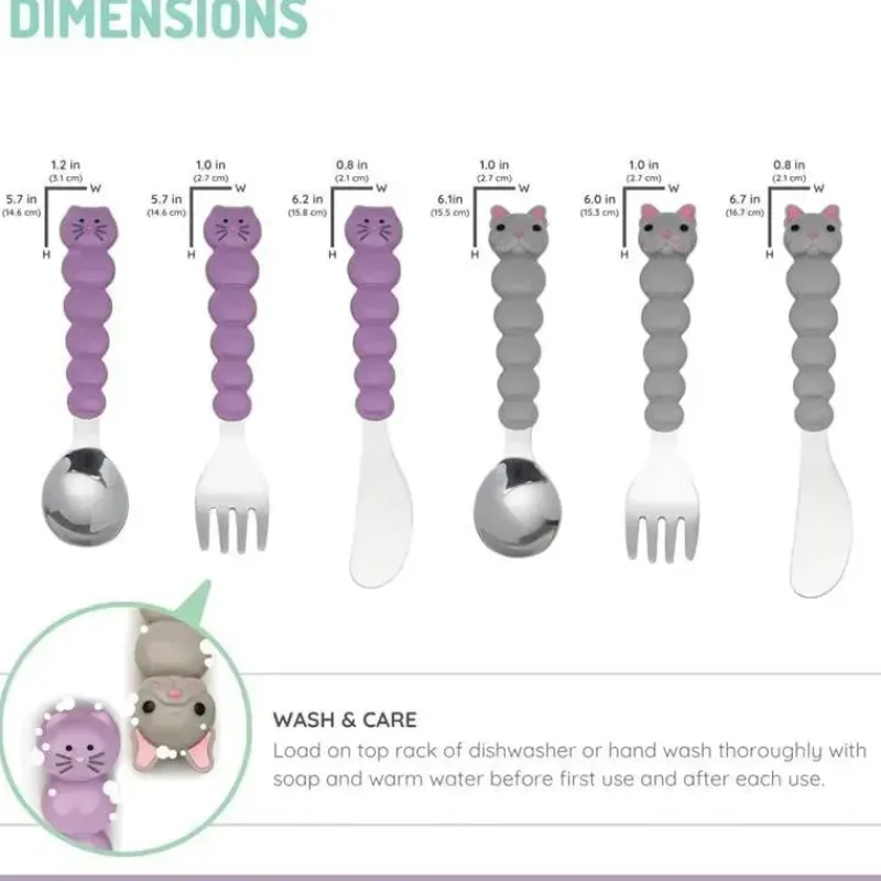 Melii Utensils & Accessories|Dishes, Utensils & Food Containers*- 6Pk Toddler & Kid Feeding Spoon Fork & Knife Set, Cat & Bulldog