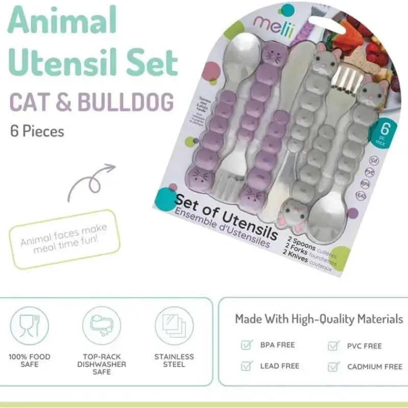 Melii Utensils & Accessories|Dishes, Utensils & Food Containers*- 6Pk Toddler & Kid Feeding Spoon Fork & Knife Set, Cat & Bulldog