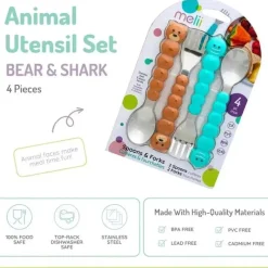 Melii Utensils & Accessories|Dishes, Utensils & Food Containers*- 4Pk Toddler & Kid Feeding Spoon & Fork Set, Shark & Bear