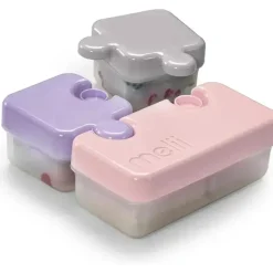 Melii Food Storage*- Puzzle Bento Box Food Storage Container, 3 Compartments, Pink, Purple & Grey