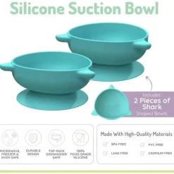 Melii Suction Plates & Bowls|Food Feeder*- Silicone Suction Bowls for Babies and Toddlers, 10.1 oz - 2 Pack, Shark Blue