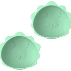 Melii Suction Plates & Bowls|Food Feeder*- Silicone Suction Bowls for Babies and Toddlers, 10.1 oz - 2 Pack, Dino Green