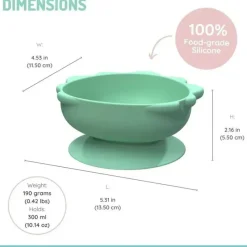 Melii Suction Plates & Bowls|Food Feeder*- Silicone Suction Bowls for Babies and Toddlers, 10.1 oz - 2 Pack, Dino Green