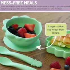 Melii Suction Plates & Bowls|Food Feeder*- Silicone Suction Bowls for Babies and Toddlers, 10.1 oz - 2 Pack, Dino Green