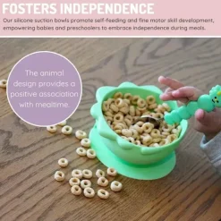 Melii Suction Plates & Bowls|Food Feeder*- Silicone Suction Bowls for Babies and Toddlers, 10.1 oz - 2 Pack, Dino Green