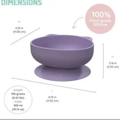 Melii Suction Plates & Bowls|Food Feeder*- Silicone Suction Bowls for Babies and Toddlers, 10.1 oz - 2 Pack, Cat Purple