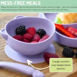 Melii Suction Plates & Bowls|Food Feeder*- Silicone Suction Bowls for Babies and Toddlers, 10.1 oz - 2 Pack, Cat Purple