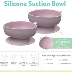 Melii Suction Plates & Bowls|Food Feeder*- Silicone Suction Bowls for Babies and Toddlers, 10.1 oz - 2 Pack, Unicorn Pink