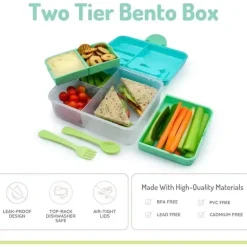 Melii Utensils & Accessories|Dishes, Utensils & Food Containers*- Two Tier Bento, 48.8 Oz, Blue Mint Lime