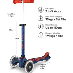 Kids Micro Kickboard Ride-On Toys|Toys For 3 Year Old*- Mini Deluxe LED 3-Wheeled, Navy Blue