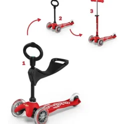 Kids Micro Kickboard Ride-On Toys|Gift For Kids*- Mini 3in1 Deluxe, Red