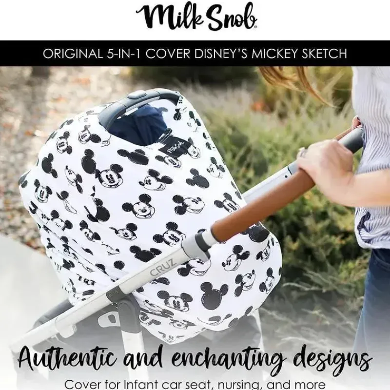 Milk Snob Mickey & Minnie|Car Seat Head Support & Strap Covers*- Original Disney 5-in-1 Cover Mickey Mouse Sketch