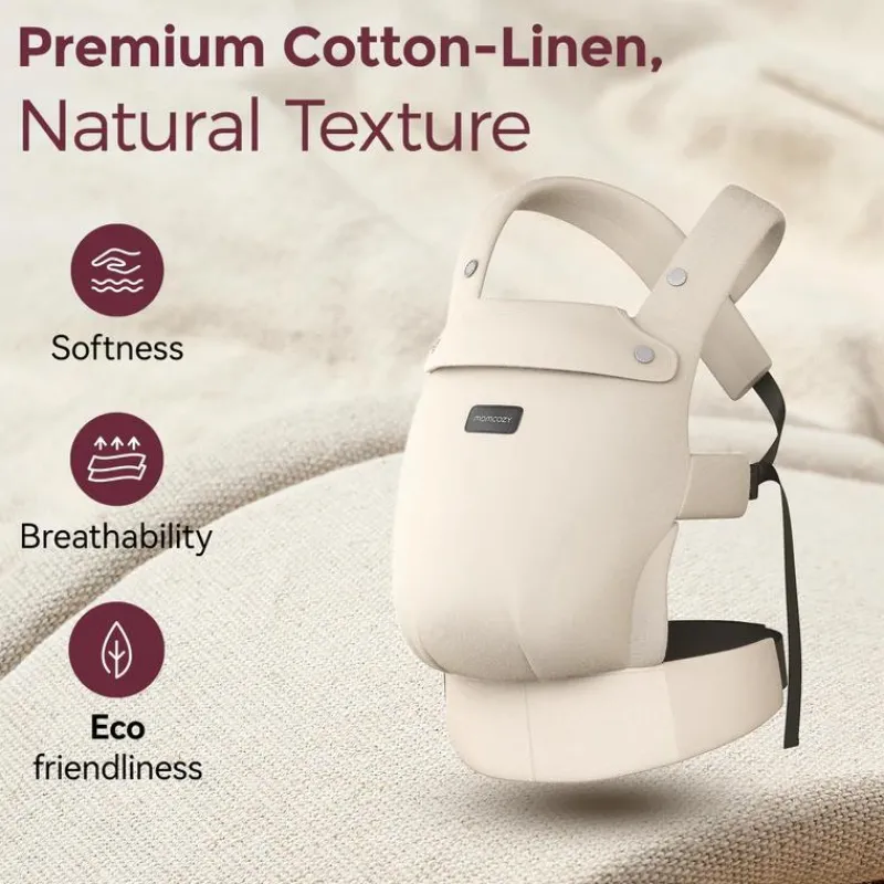 Momcozy Front, Hip And Backpack Carriers*- Baby Carrier With Natural Cotton Linen, Light Amber
