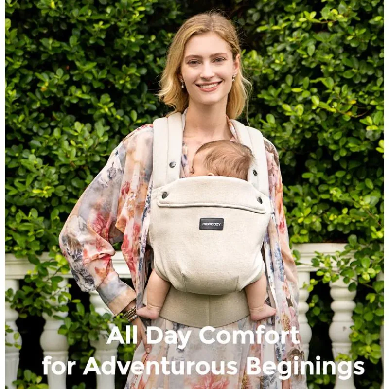 Momcozy Front, Hip And Backpack Carriers*- Baby Carrier With Natural Cotton Linen, Light Amber