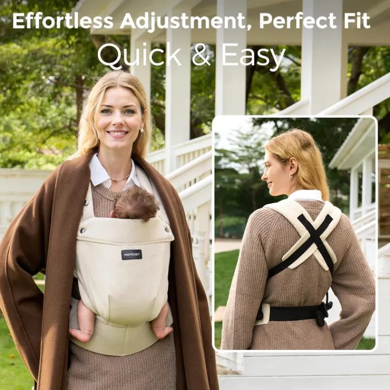 Momcozy Front, Hip And Backpack Carriers*- Baby Carrier With Natural Cotton Linen, Light Amber