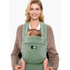 Momcozy Front, Hip And Backpack Carriers*- Baby Carrier With Natural Cotton Linen, Sage Green