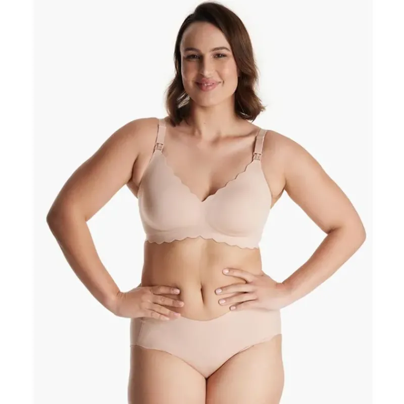 Momcozy Nursing Bra & Intimate Apparel*- Seamless Floral Push Up Nursing Bra, Oyster Pink