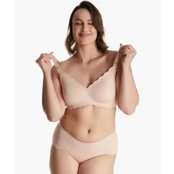 Momcozy Nursing Bra & Intimate Apparel*- Seamless Floral Push Up Nursing Bra, Oyster Pink
