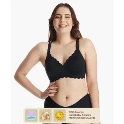 Momcozy Nursing Bra & Intimate Apparel*- Seamless Floral Push Up Nursing Bra-Black