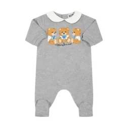 Moschino Baby Onesies & Bodysuits*Baby - Babygrow Bib And Hat Set Three Bears Graphic, Grey