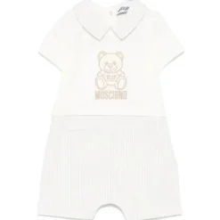 Moschino Baby One-Pieces*Baby - Boy Short Sleeve Romper With Stripes And Bear Print Beige