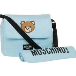 Moschino Diaper Backpacks*Baby - Diaper Bag With Changing Bear Logo Print, Light Blue