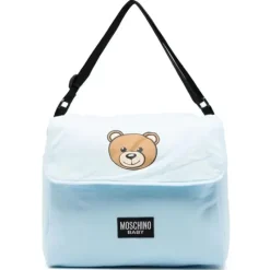 Moschino Diaper Backpacks*Baby - Diaper Bag With Changing Bear Logo Print, Light Blue