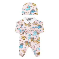Moschino Baby Sets*Baby - Girl All-Over Printed Footie & Hat Gift Set, Pink