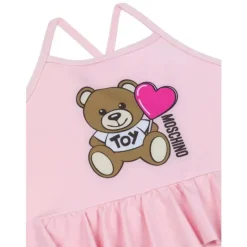 Moschino Baby Swimming Clothes*Baby - Girl Ruffled Swimsuit With Bear Heart Print, Light Pink