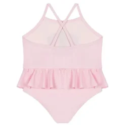 Moschino Baby Swimming Clothes*Baby - Girl Ruffled Swimsuit With Bear Heart Print, Light Pink