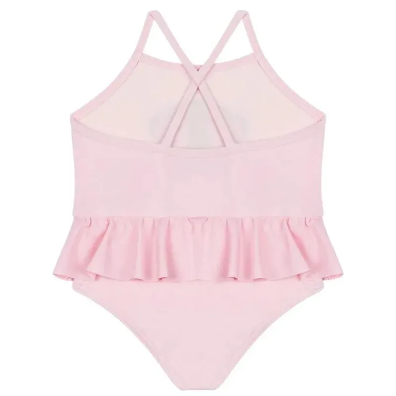 Moschino Baby Swimming Clothes*Baby - Girl Ruffled Swimsuit With Bear Heart Print, Light Pink
