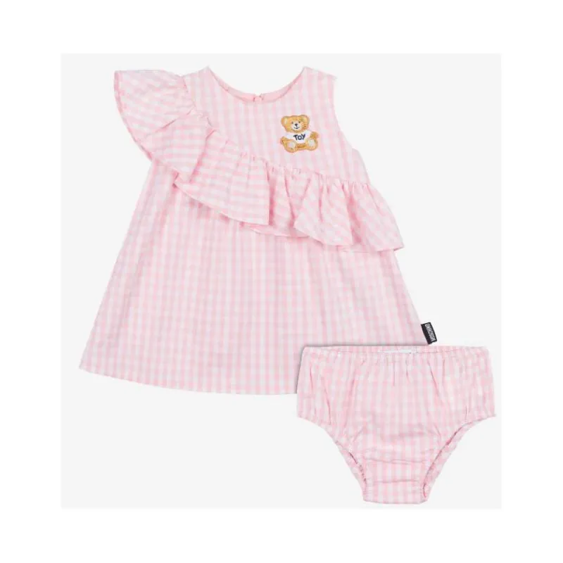 Moschino Baby Sets*Baby - Girl Ruffled Gingham Dress W Bloomers White And Light Pink