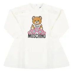 Moschino Dresses|Baby Dresses & Skirts*Baby - Long Sleeve Dress With Large Bear And Ruffle Bottom, White